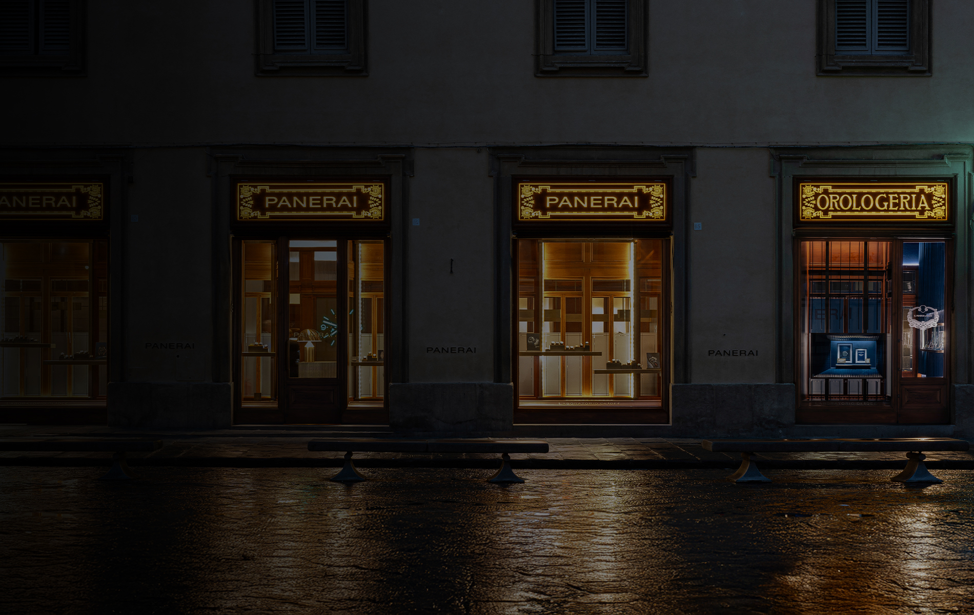 a building with windows and lights