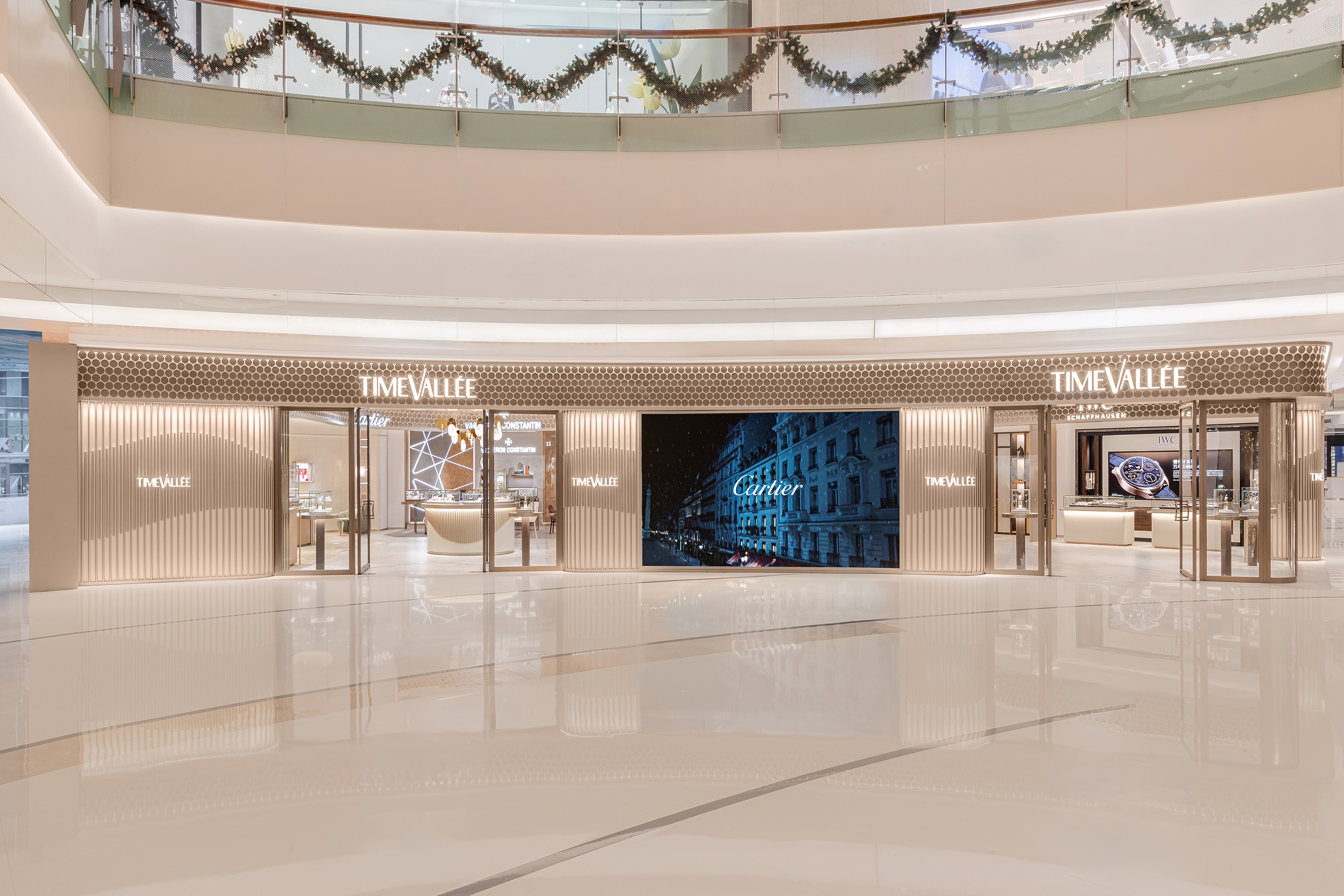 a large white room with a large window
