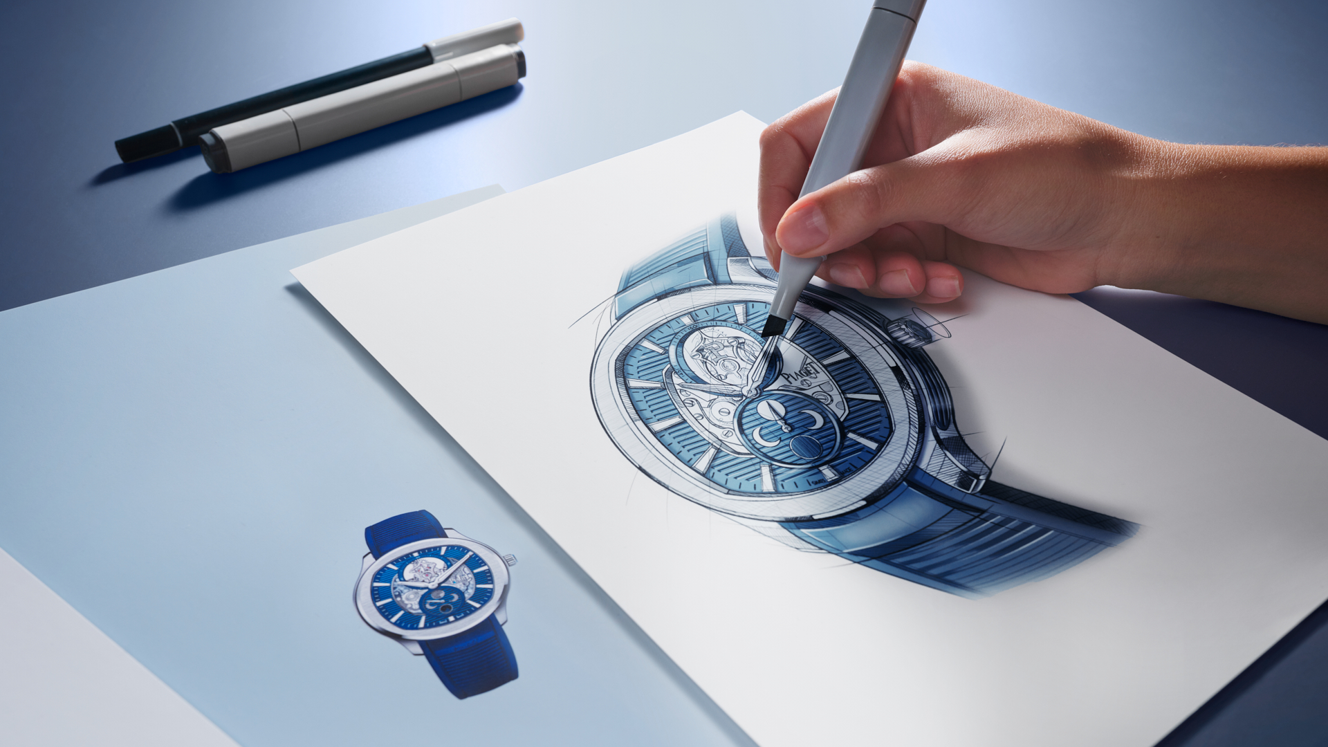 a hand drawing a watch